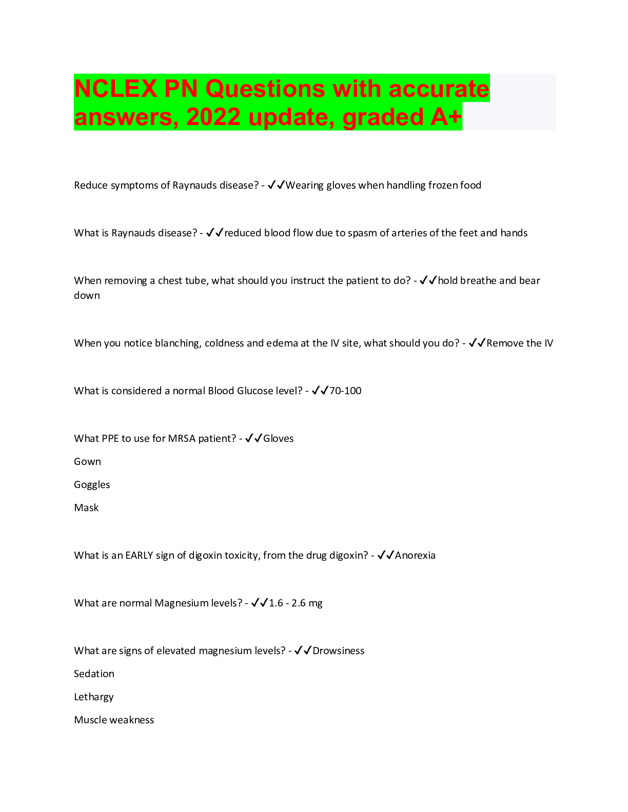 Preview image for NCLEX PN Questions with accurate answers, 2022 update, graded A+